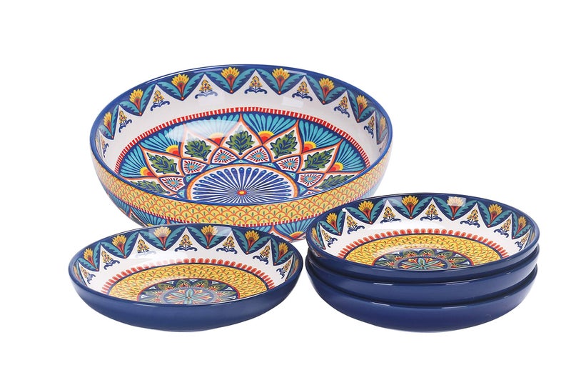 Bico Havana Ceramic Pasta Bowl, Set of 5(1 unit 214oz, 4 units 35oz), for Pasta, Salad, Microwave & Dishwasher Safe, House Warming Gift - Image 1